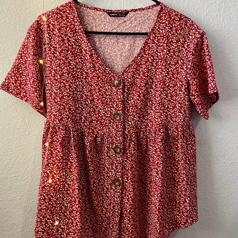 SHEIN Red Floral Flowy Blouse